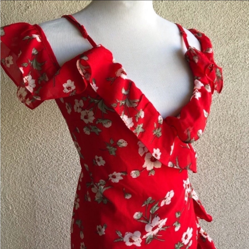 Floral Red Ruffle Dress - Picture 6 of 8